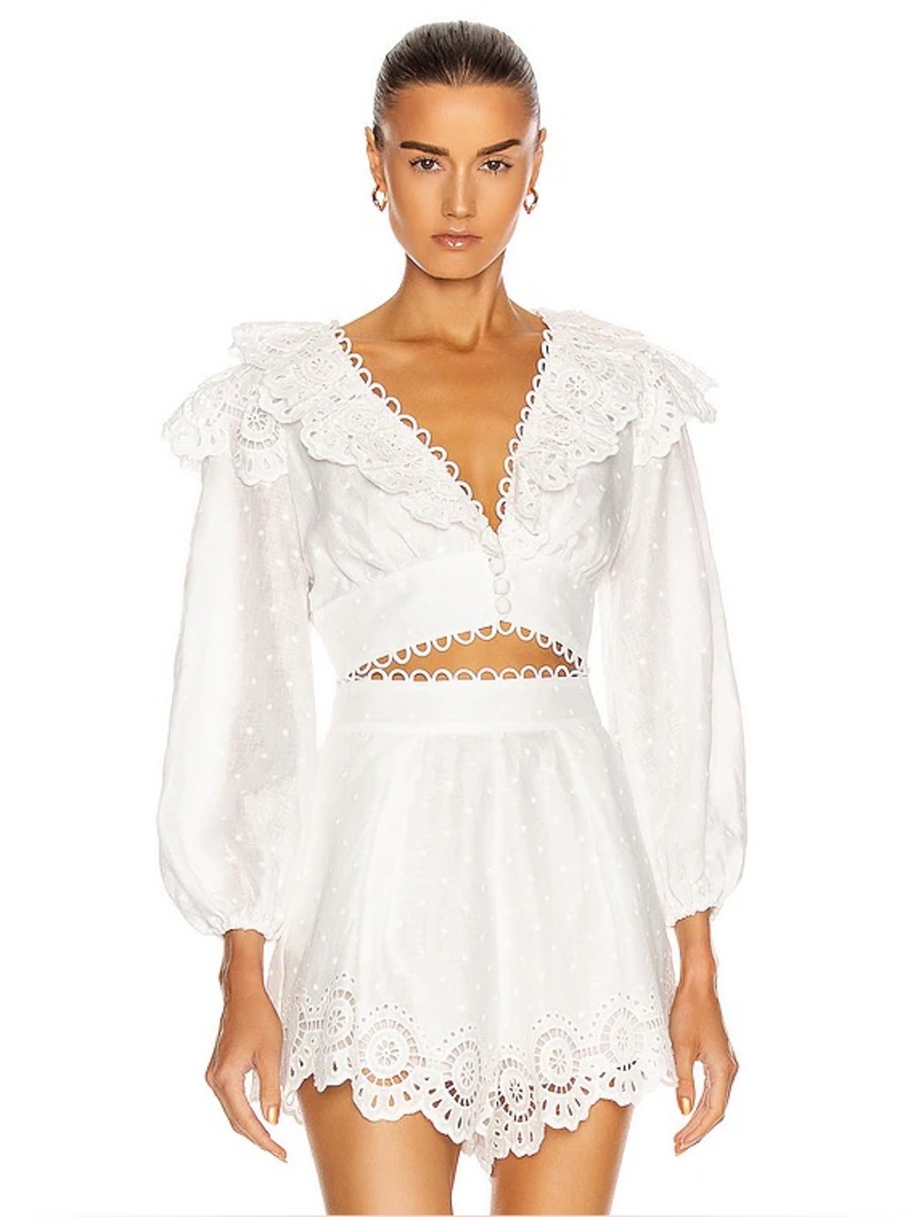 Zimmermann Ivory Eyelet High-Waist Shorts